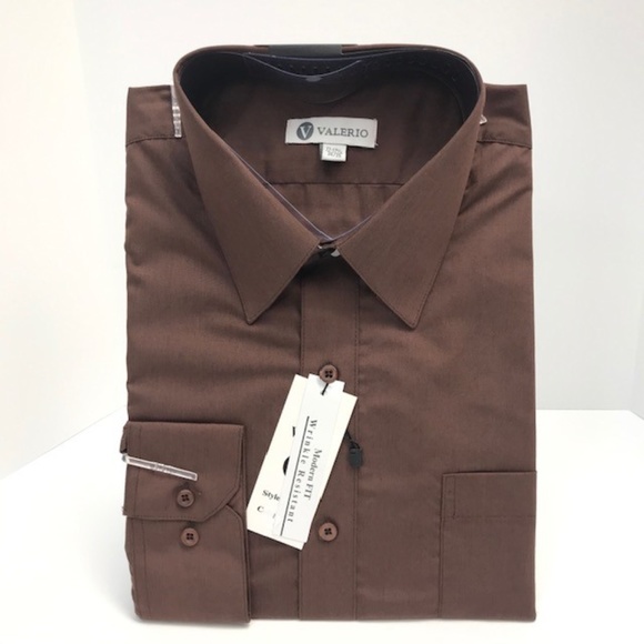 Valerio Men's Brown Dress Shirt Convertible Cuff Wrinkle Resistant Sizes 15 - 22 - Picture 1 of 2